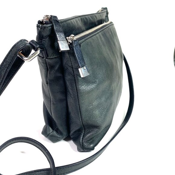 Margot Double Compartment Crossbody Bag Bottle Green Leather Silver 10" x 8.5" - Picture 2 of 7